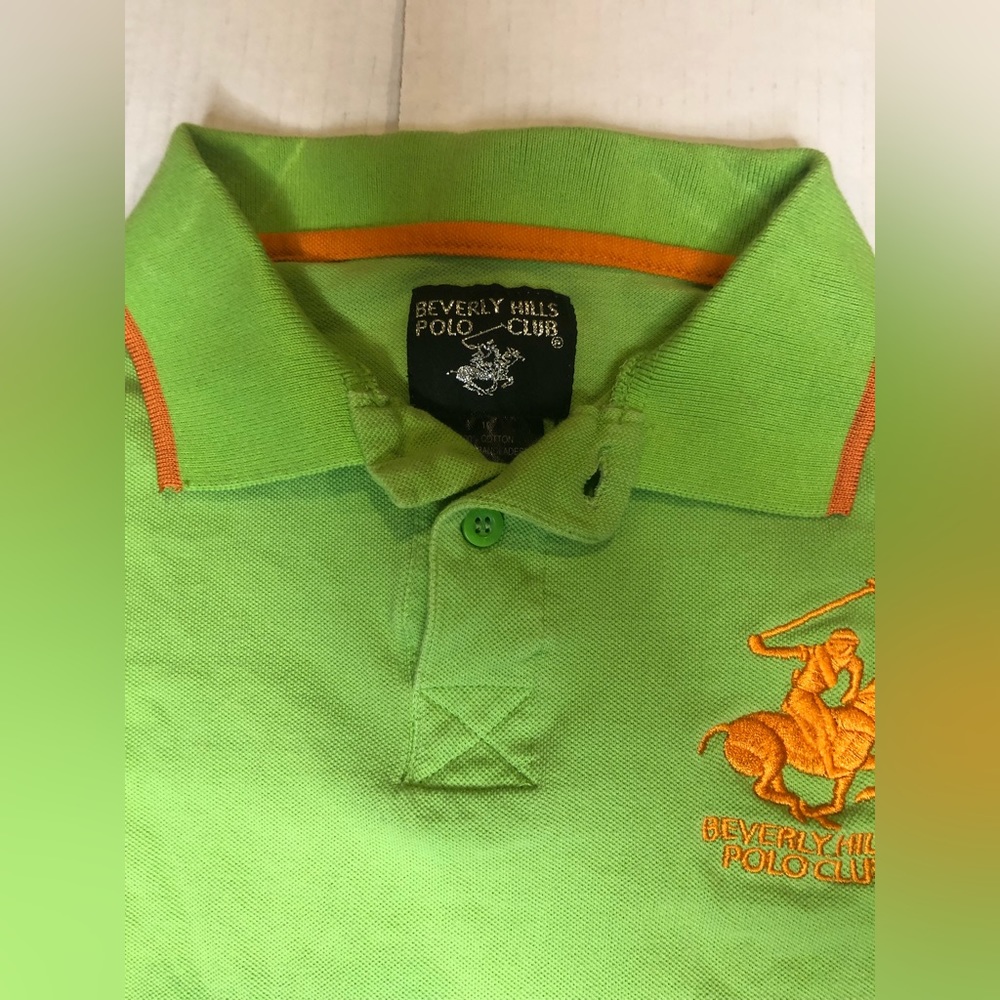 Beverly Hills Polo Club Green Orange Big Logo Polo Shirt Youth size Medium 10 - Picture 3 of 9